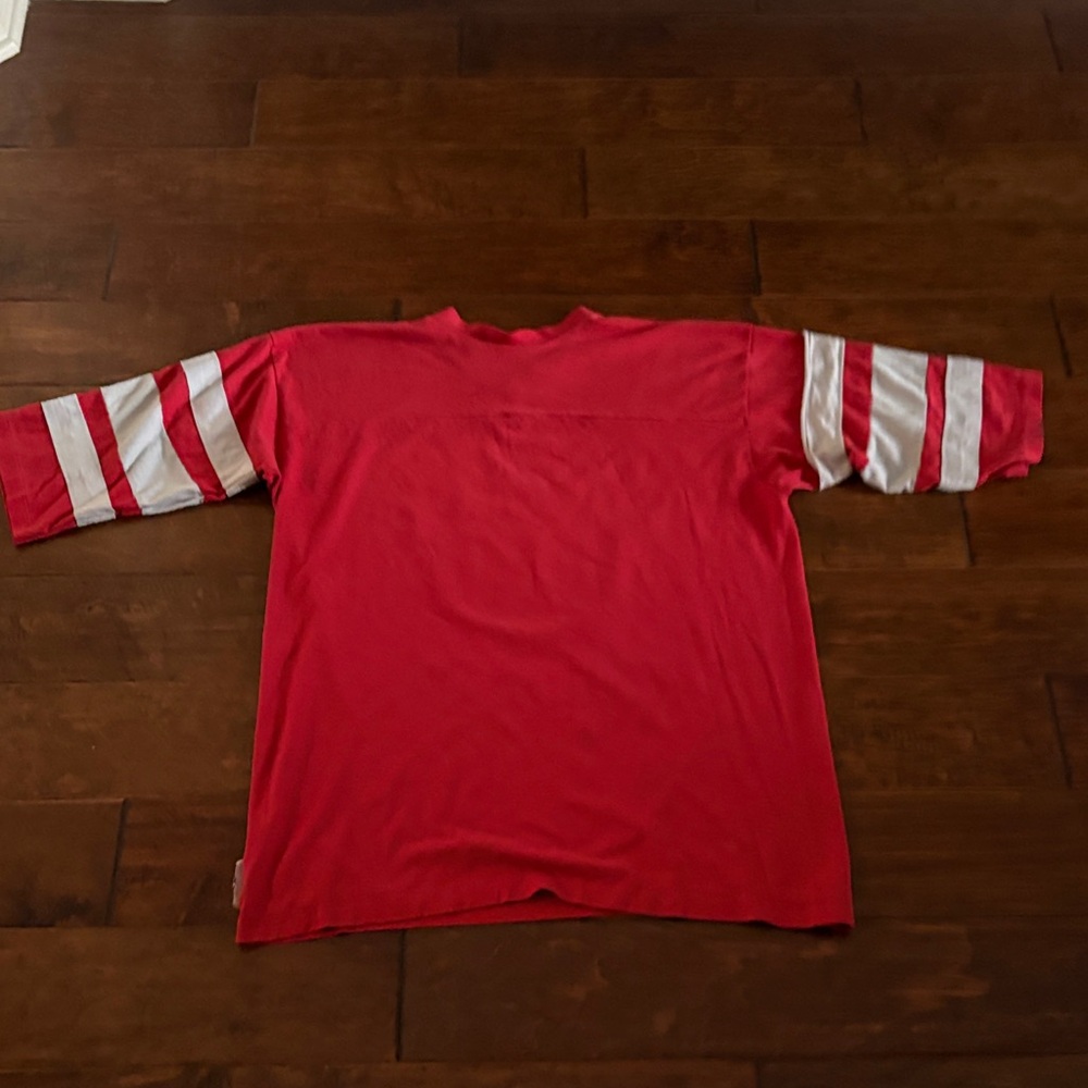Red Vintage single Stitch San Francisco Forty Niners Shirt with White Stripes - Picture 7 of 14